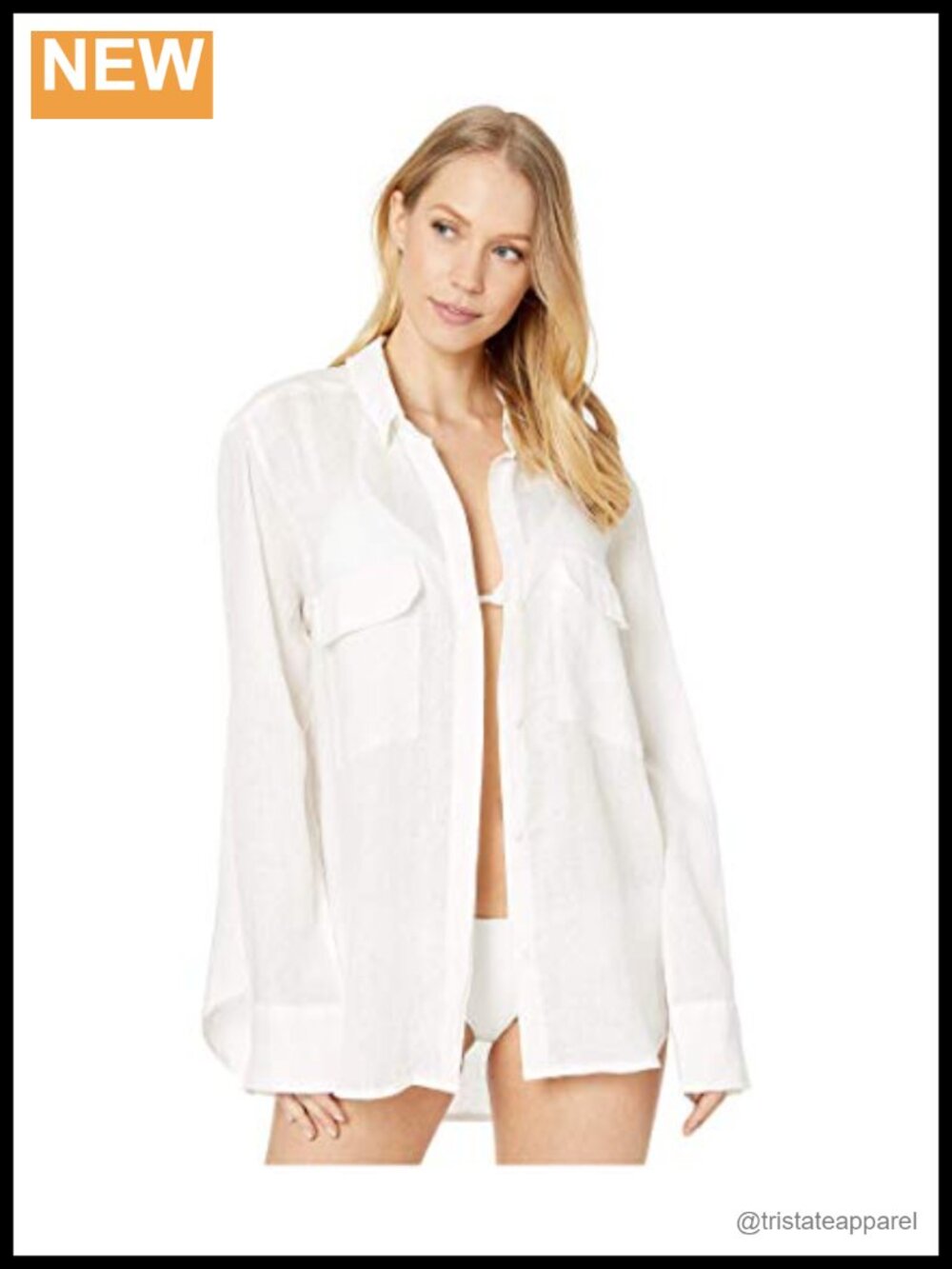 Women's Linen Long Sleeve Rash Guard Shirt Button Up Flap Pockets